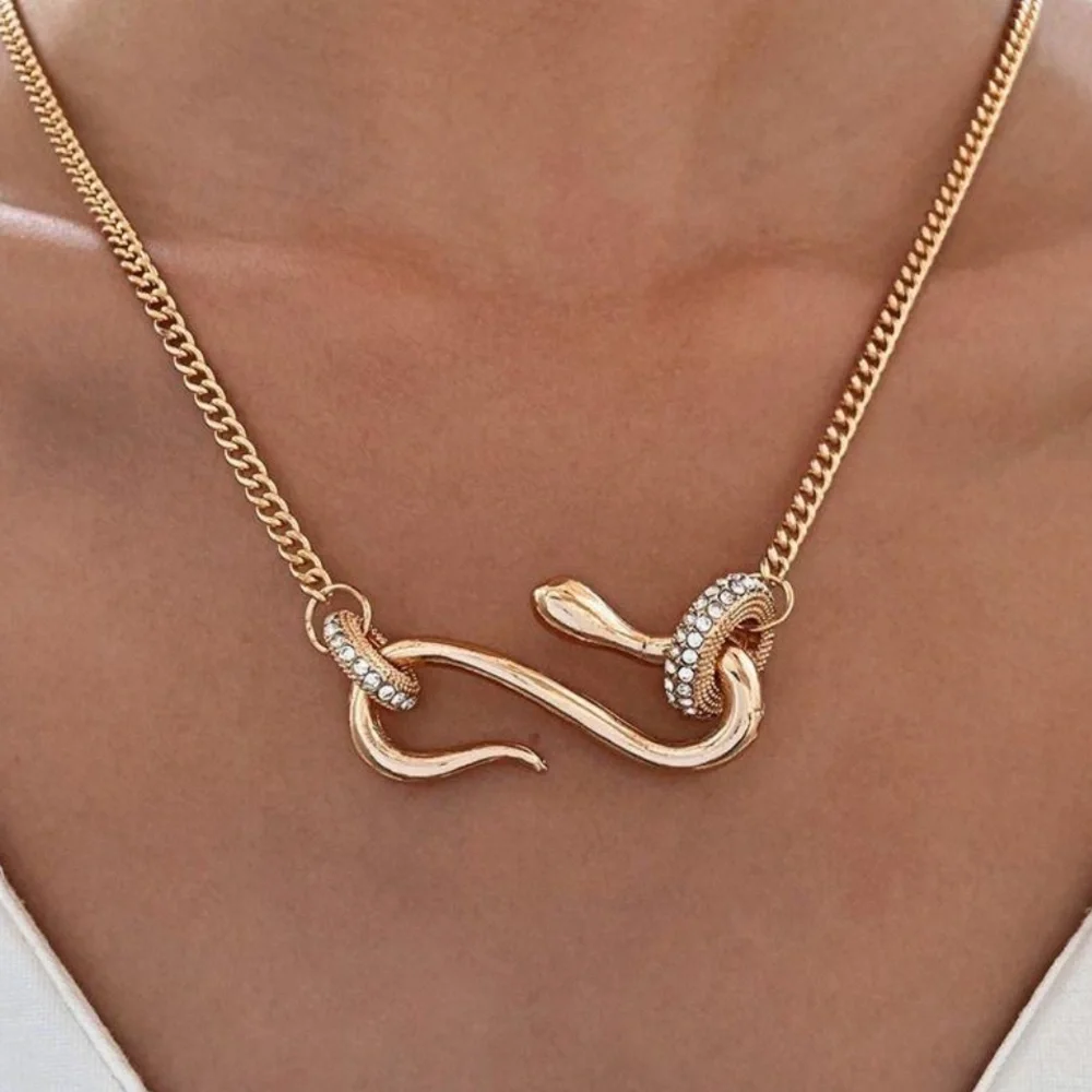 Snake Necklace 18K Gold Luxurious Crystal Stainless Steel for Men Women - Picture 3 of 13